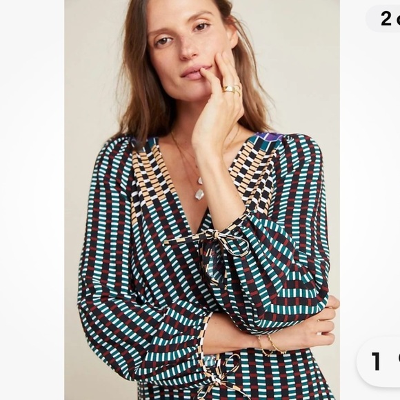 Maeve Wrap Dress with Bishop Sleeves Gianna Tunic Casual Abstract Print Womens - Picture 3 of 8